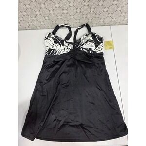 Islander Black White‎ Floral Tankini Top Womens Swimsuit Size 14